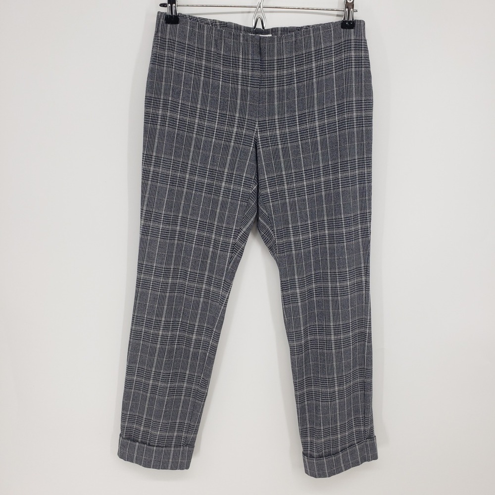 J. Jill Plaid Premium Bi-Stretch Cuffed Ankle Pants Women 4P Grey Cropped Work